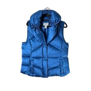 Ann Taylor Womens Puffer Vest‎ Royal Blue Down Filled Shawl Collar Quilted Large